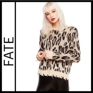 Anthropologie FATE | Distressed Animal Print Sweater | Size Large